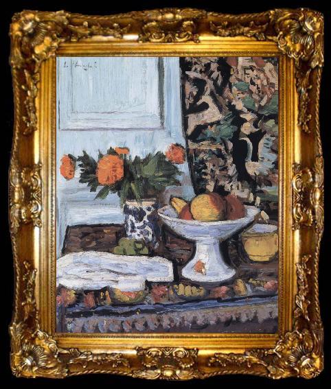 framed  George Leslie Hunter Still Life with Fruit and Marigolds in a Chinese Vase, ta009-2